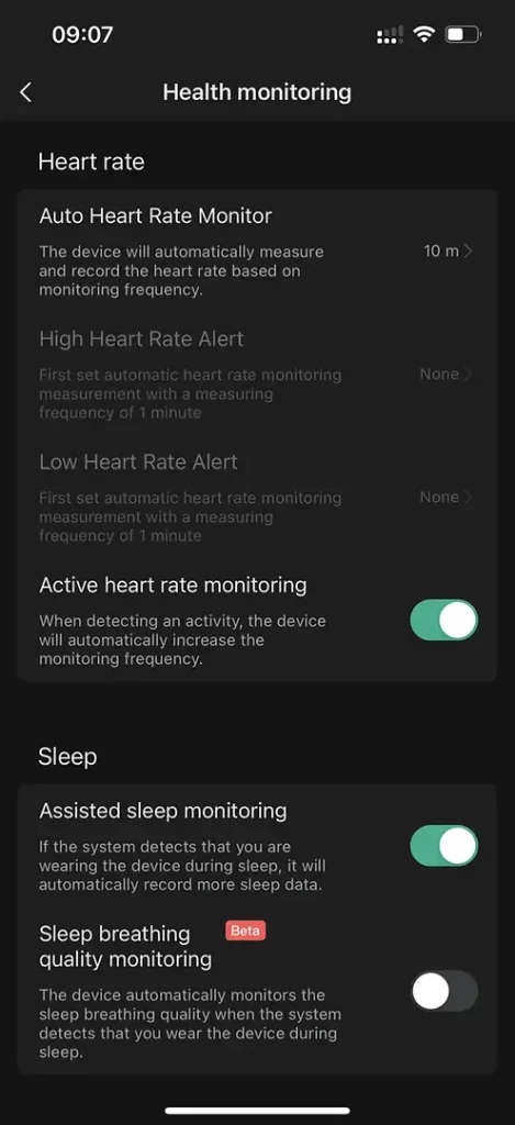 impostazioni frequenza cardiaca