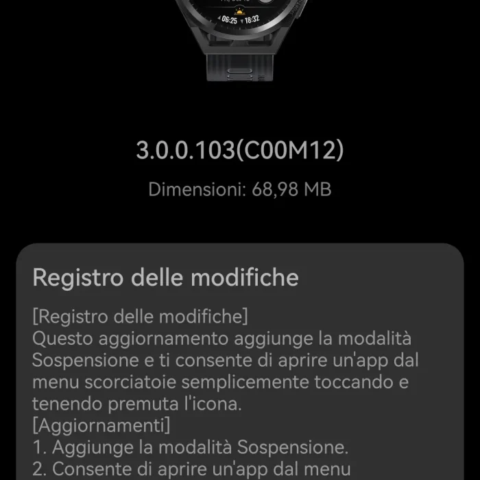 aggiornamento firmware Huawei Watch GT Runner 300103